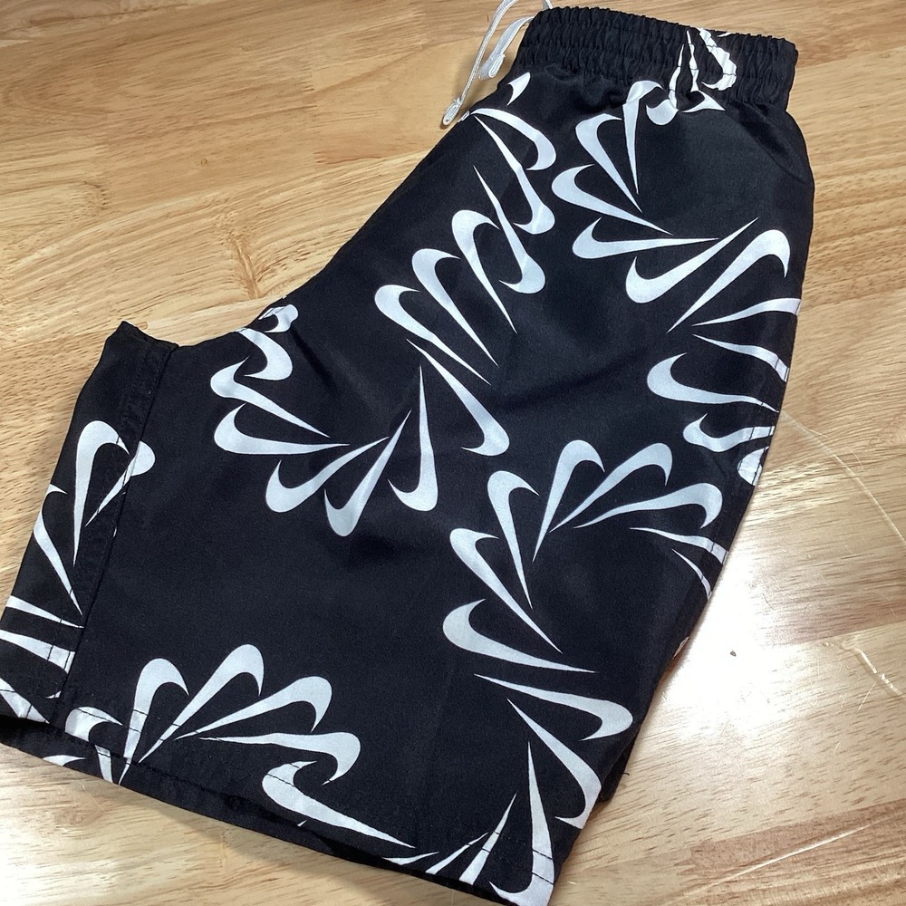 Boys Nike Line Lap Volley Swim Trunks Black/white Medium